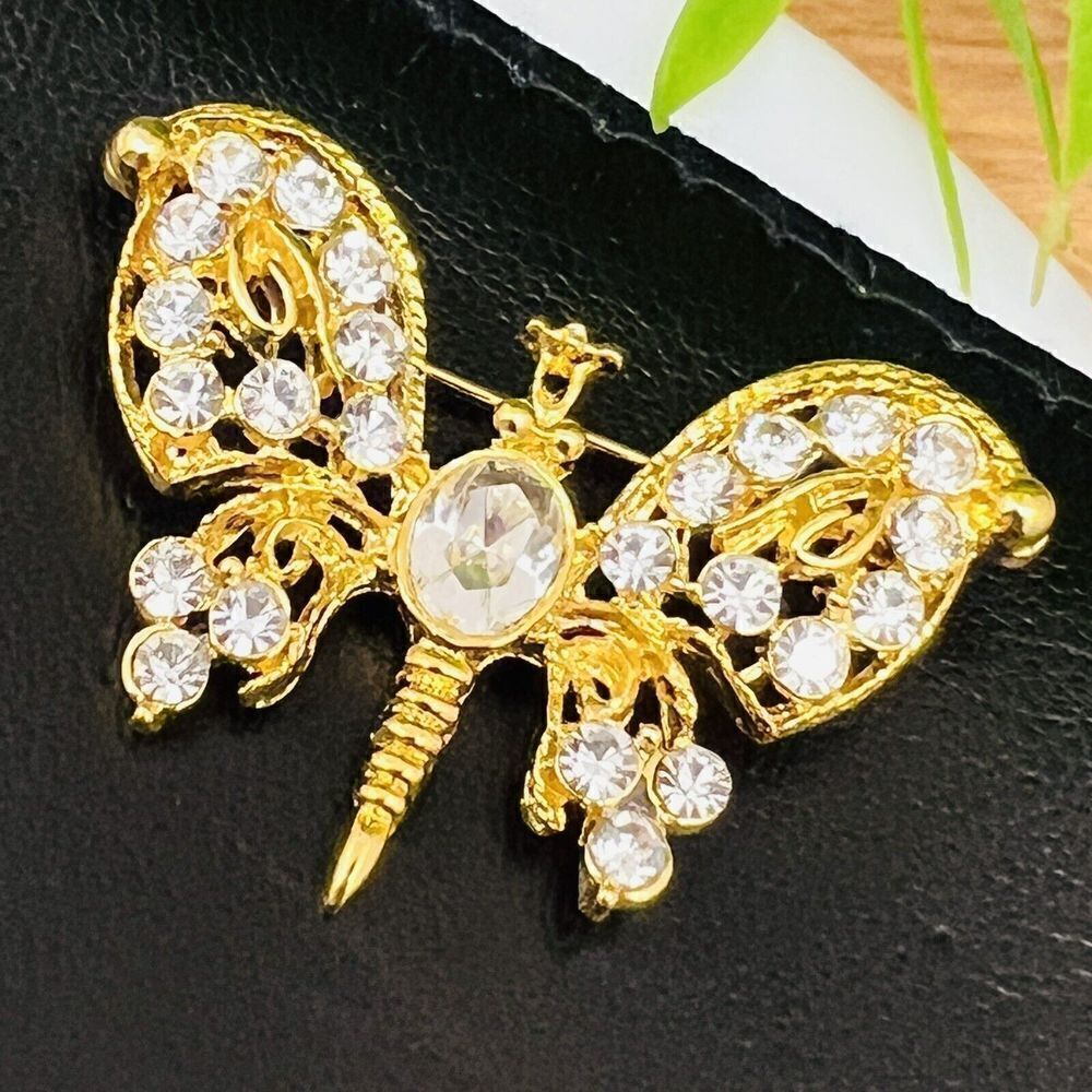 Vintage LIA Sophia Clear Rhinestone  Butterfly gold tone  Brooch Designer 1322